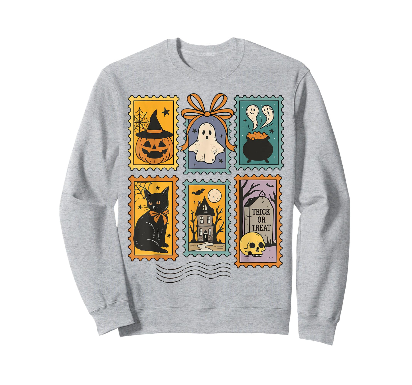 Retro Halloween Stamp Icons Funny Halloween Cat Ghost Stamp T-Shirt
