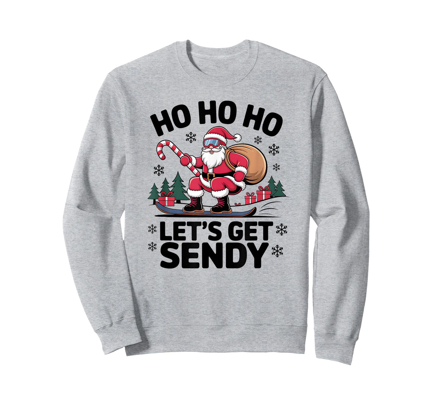 Let’s Get Sendy Santa Snowboarding Christmas Candy Cane T-Shirt