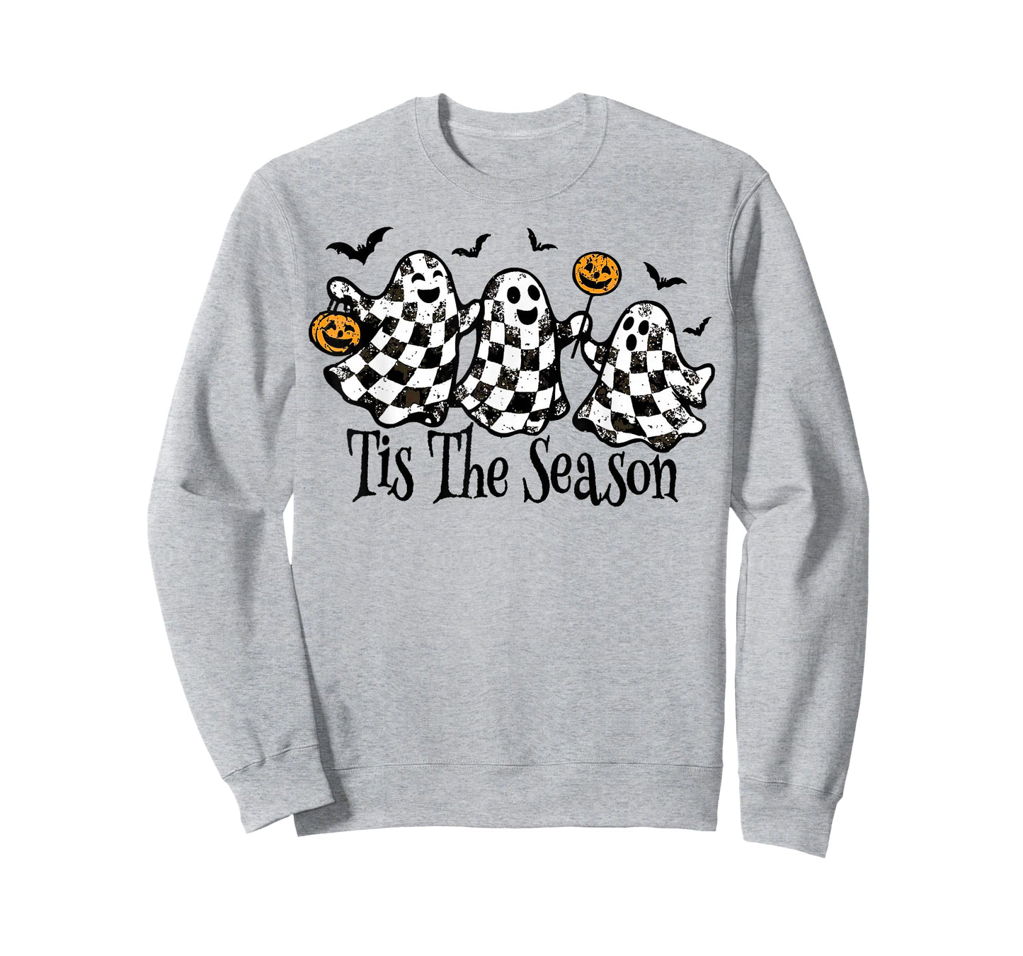 Retro Ghosts Tis The Season Checkered Halloween Cute T-Shirt