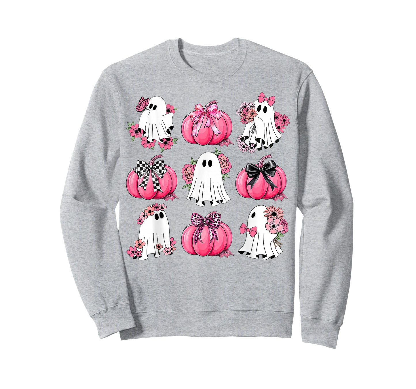 Cute Ghost Florals Pink Coquette Bows Pumpkins Halloween T-Shirt