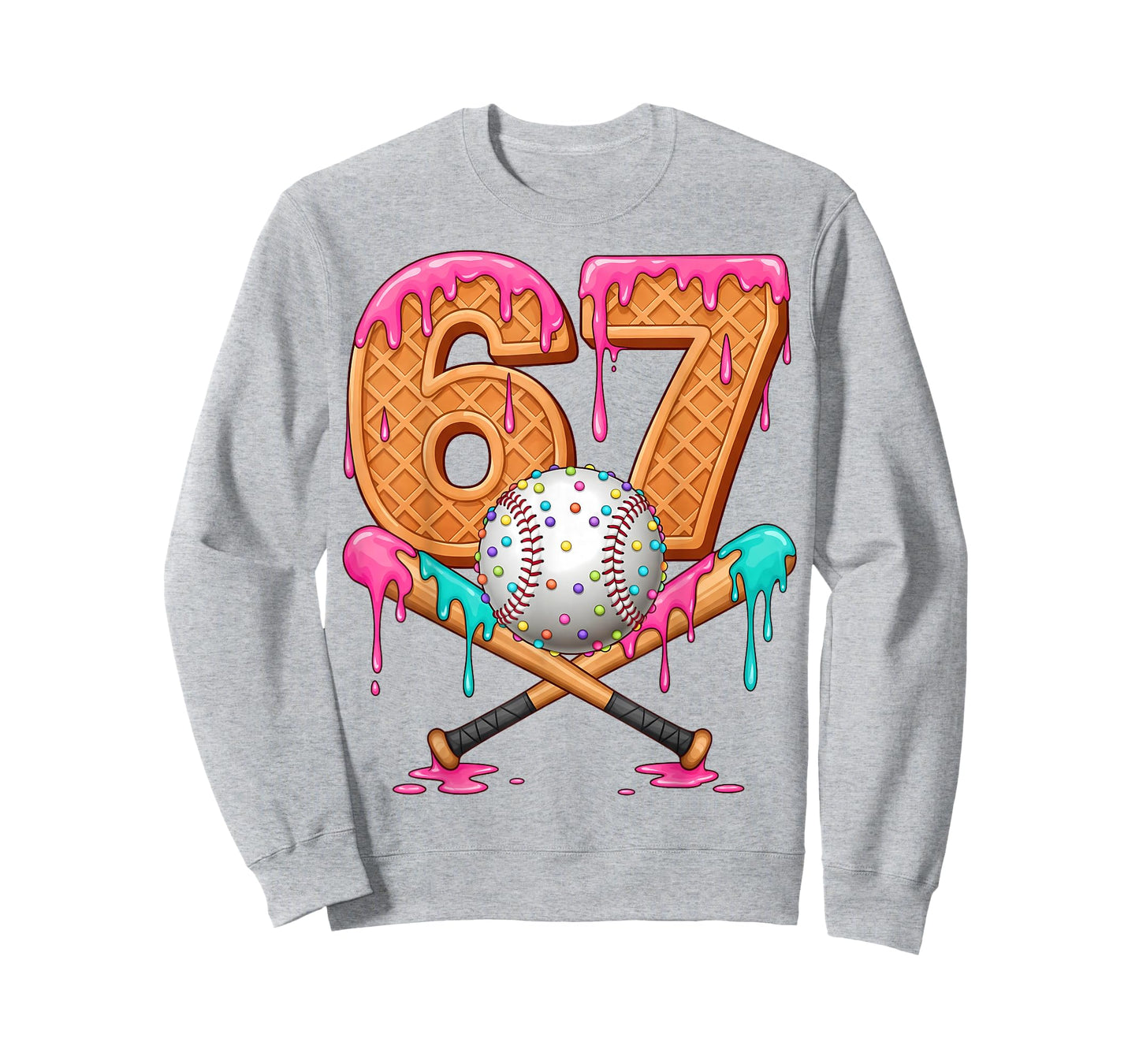 67 Ice Cream Drip Baseball Number 67 Player 67th Birthday T-Shirt