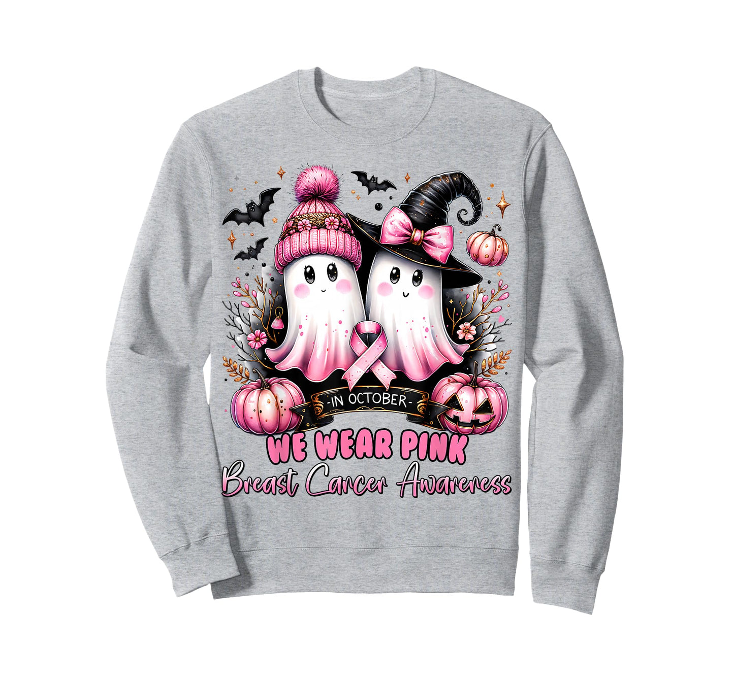 In October We Wear Pink Ghost Witch Breast Cancer Awareness T-Shirt