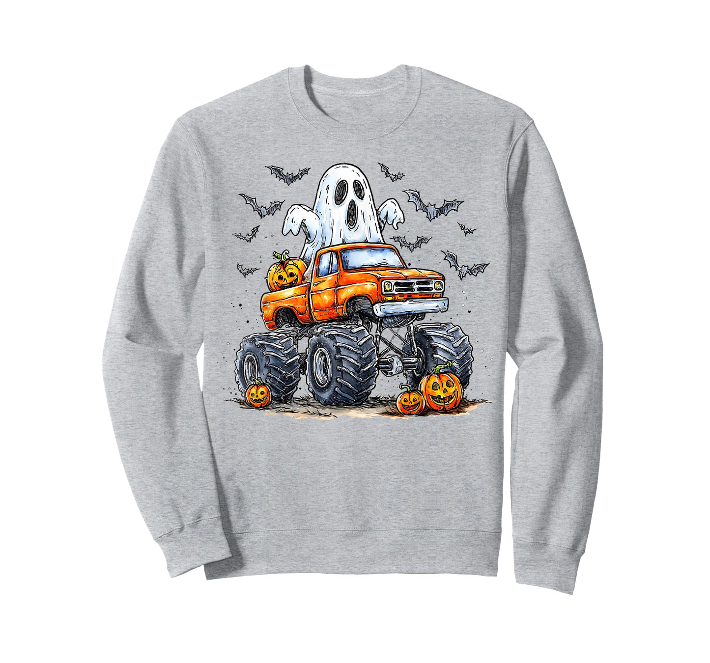 Ghost Pumpkin Riding Monster Truck Lazy Halloween Kids Boys T-Shirt