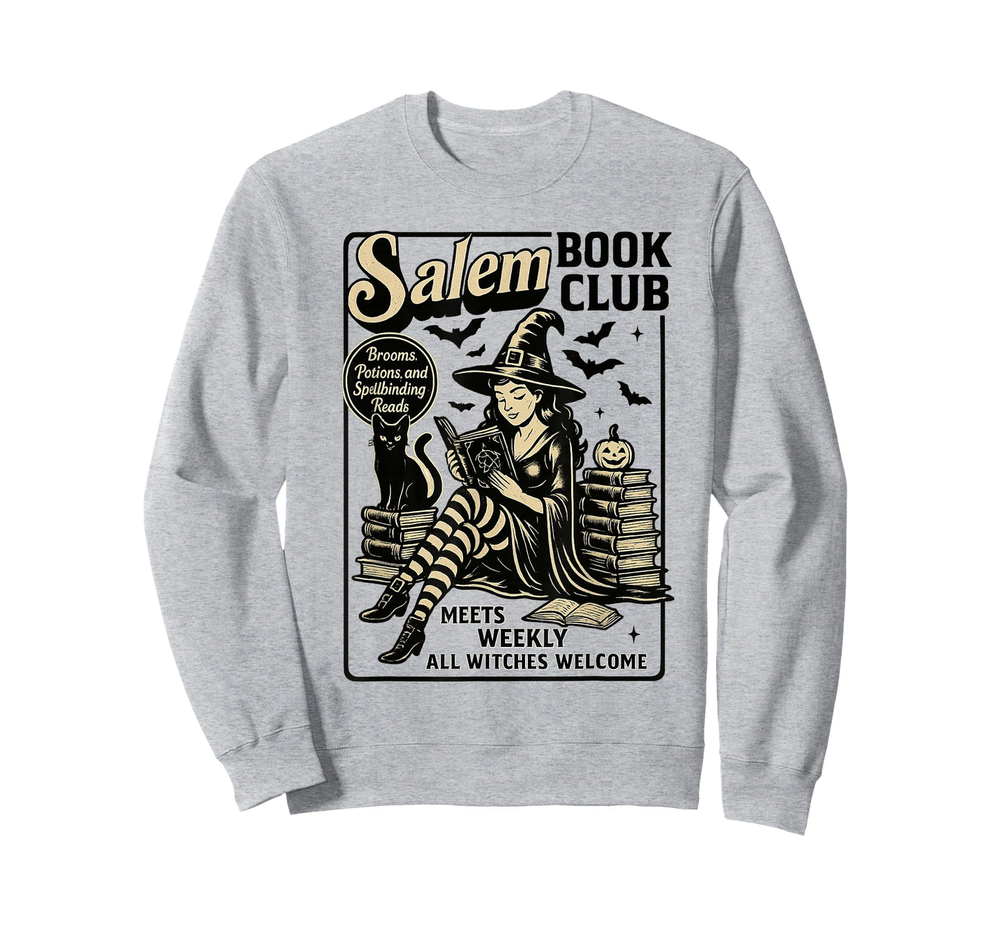 Vintage Salem Book Club Black Cat Bookish Spooky Halloween T-Shirt