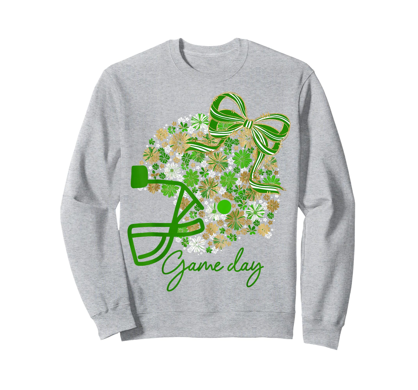 Floral Football Game Day Girly Team Spirit Green Gold White T-Shirt