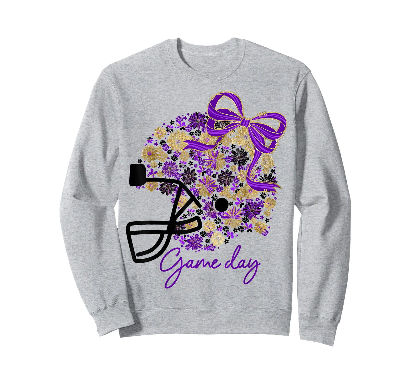Floral Football Game Day Girly Team Spirit Purple Black Gold T-Shirt