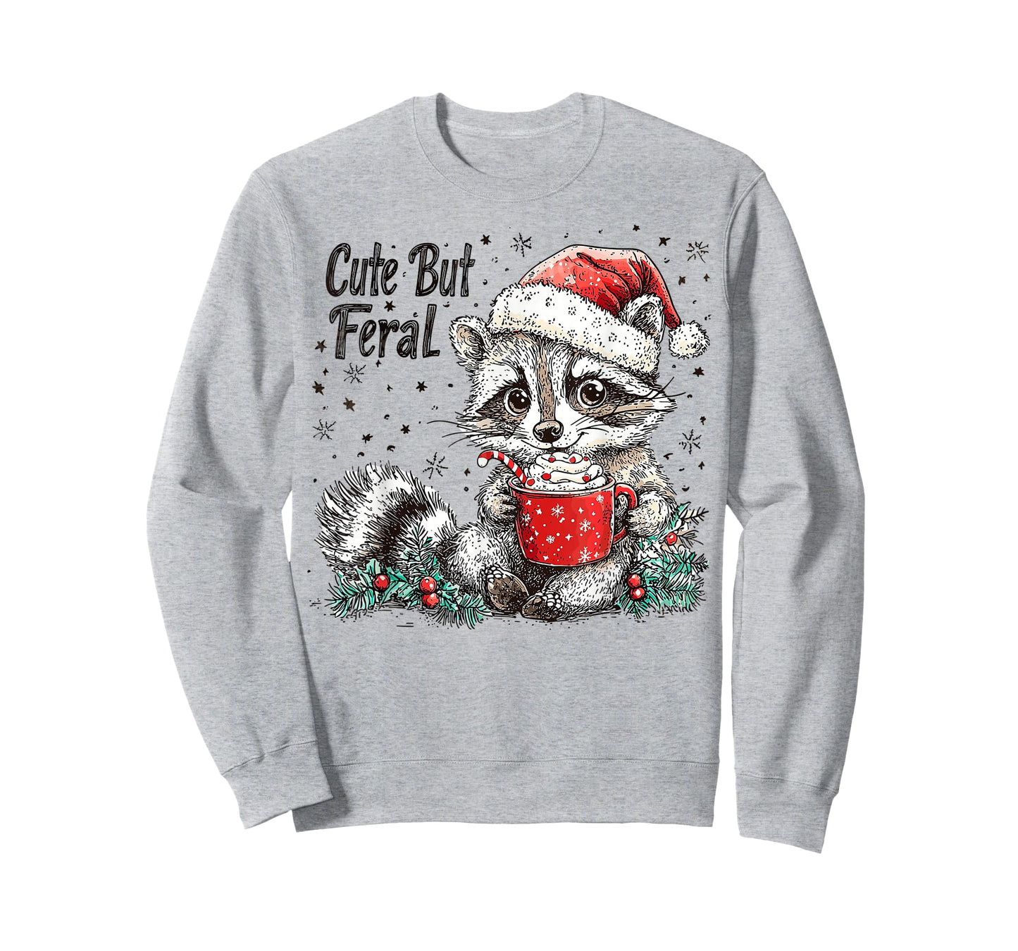 Cute But Feral Raccoon Christmas Hot Cocoa Animal Art T-Shirt