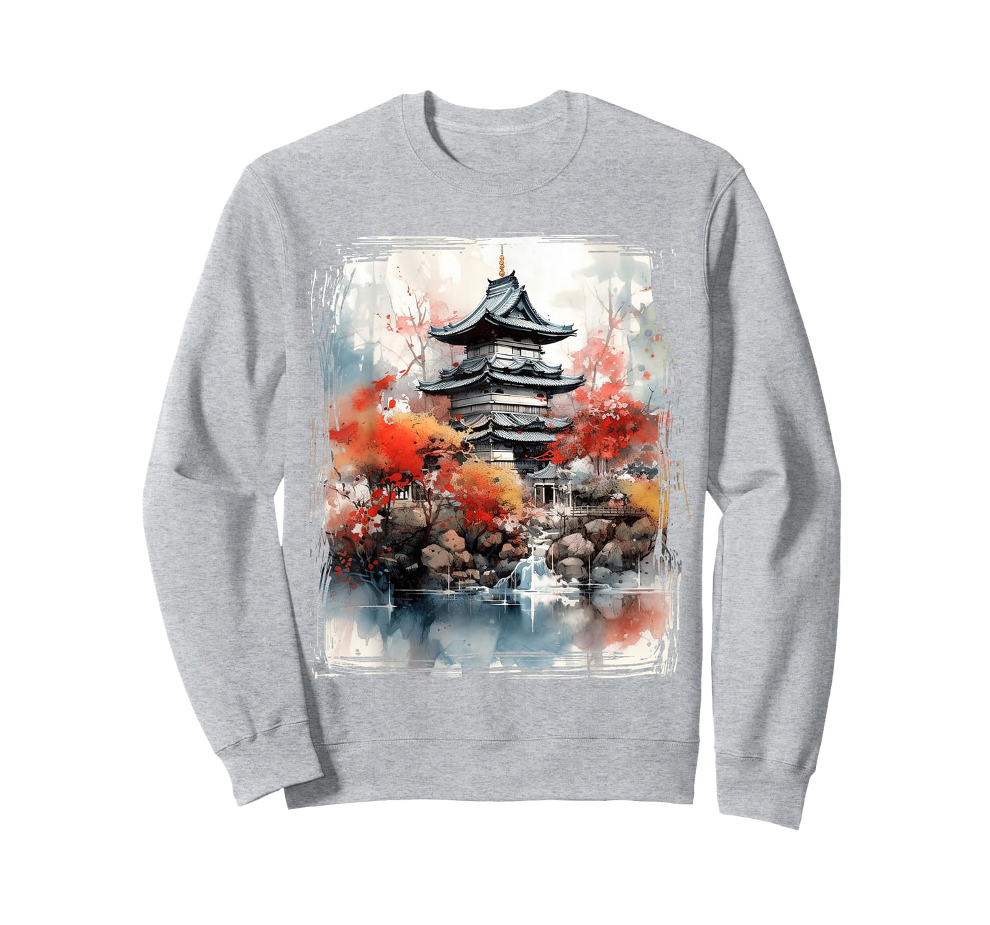 Vintage Japanese Flower Tee Mountain View Landscape Graphic T-Shirt