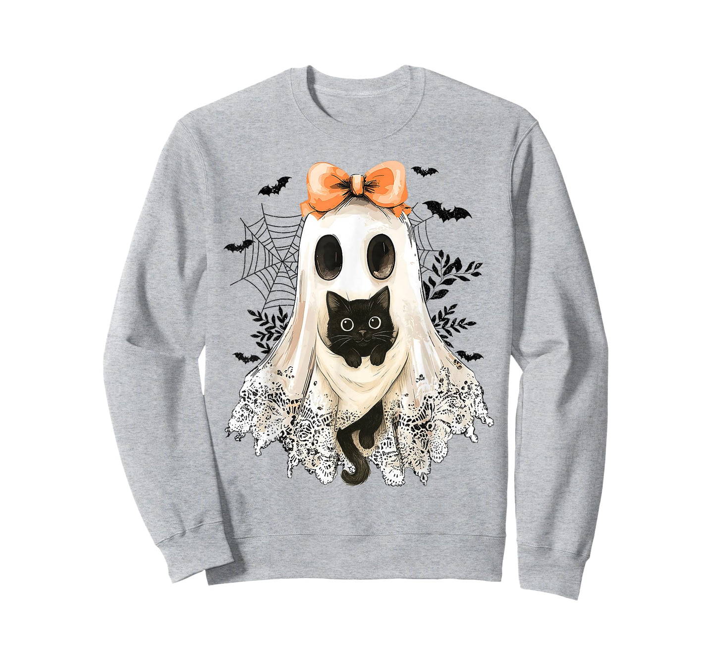 Retro Lace Ghost Coquette Black Cat Spooky Halloween Women T-Shirt
