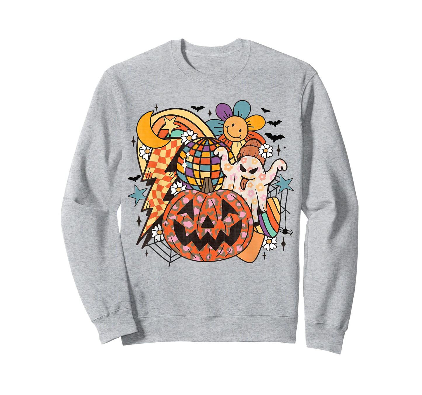 Retro Halloween Ghost Disco Pumpkin Daisy Rainbow Groovy Fun T-Shirt