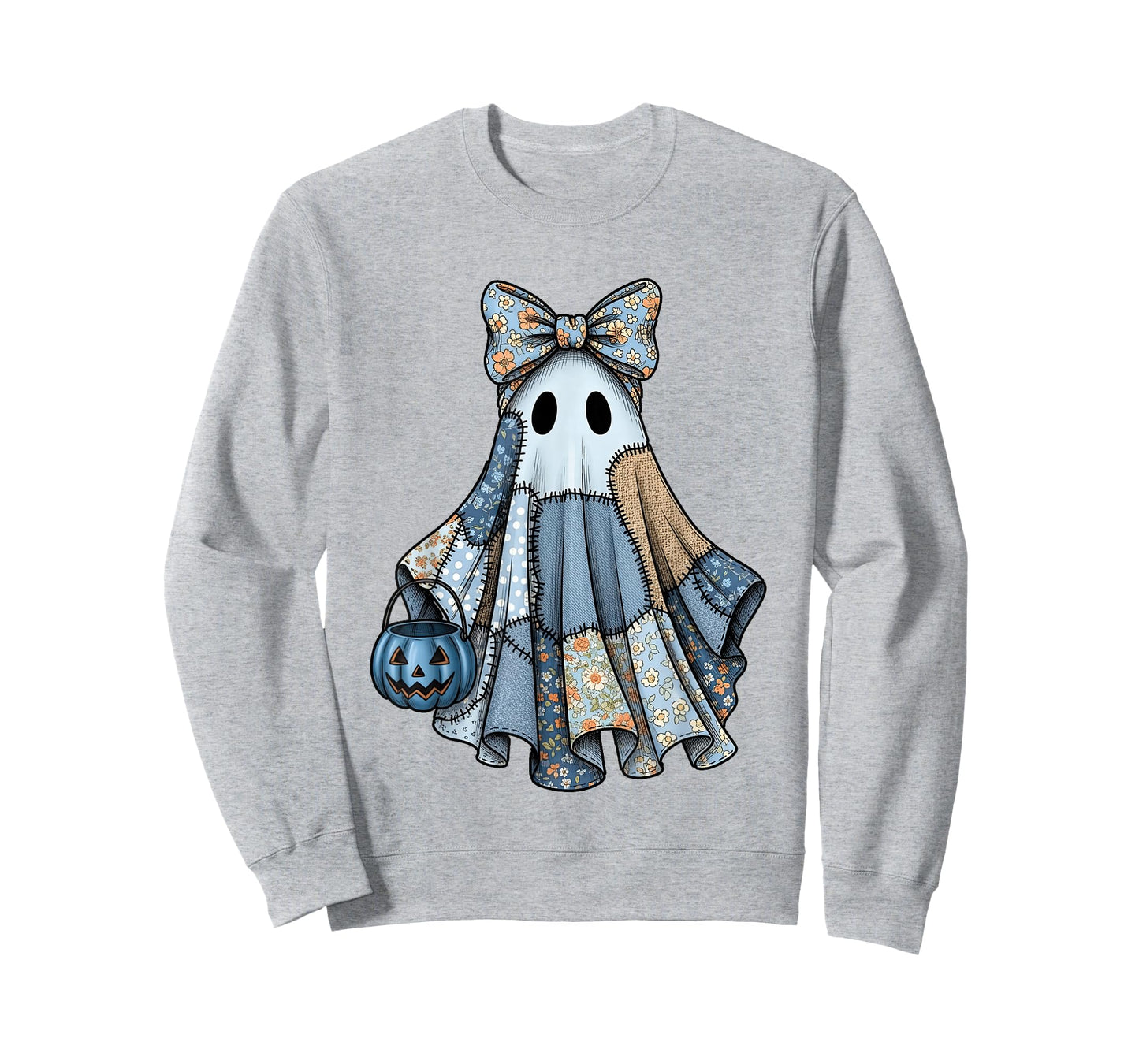 Girly Halloween Blue Denim Ghost Spooky Season Coquette Bow T-Shirt
