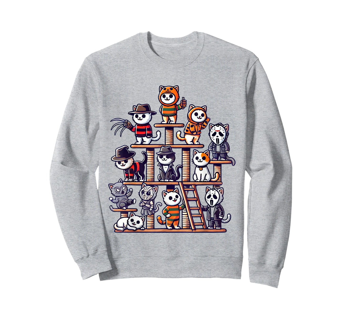 Funny Horror Movie Cats Playing On Cat Tree T-Shirt