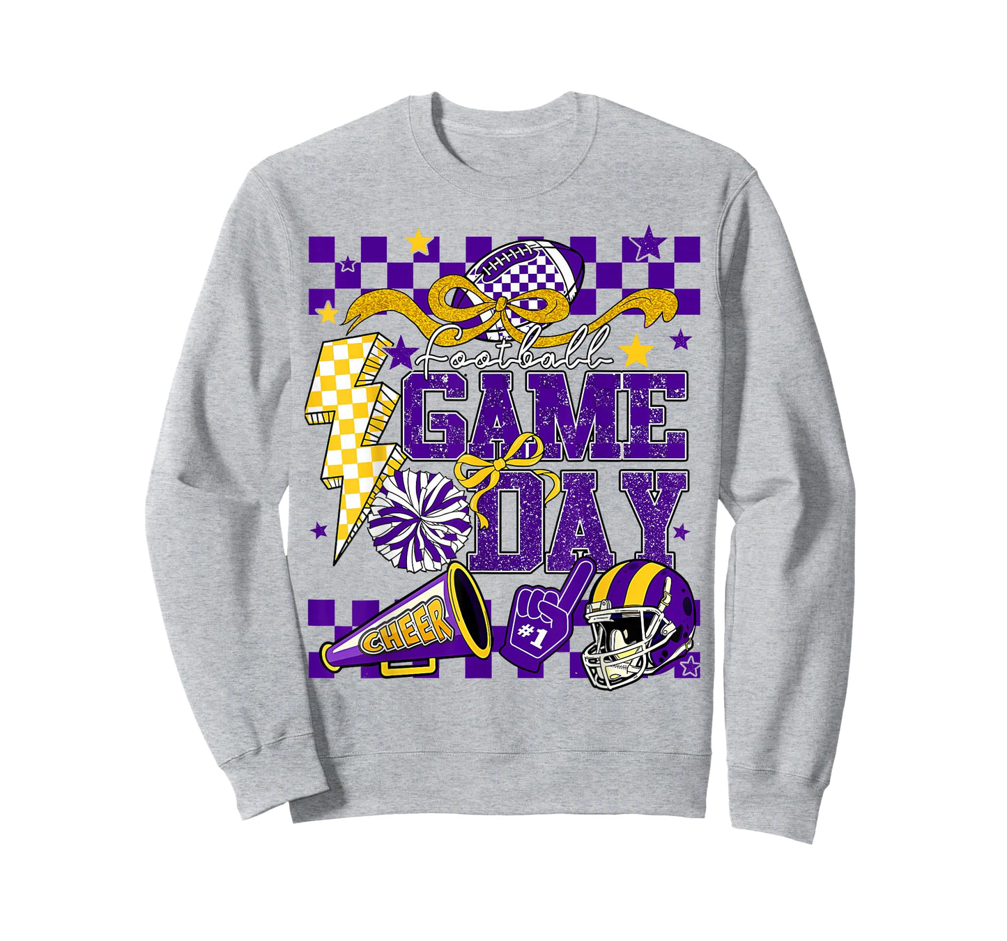 Game Day Football Touchdown Dad Mom Girls Go Cheer Purple T-Shirt