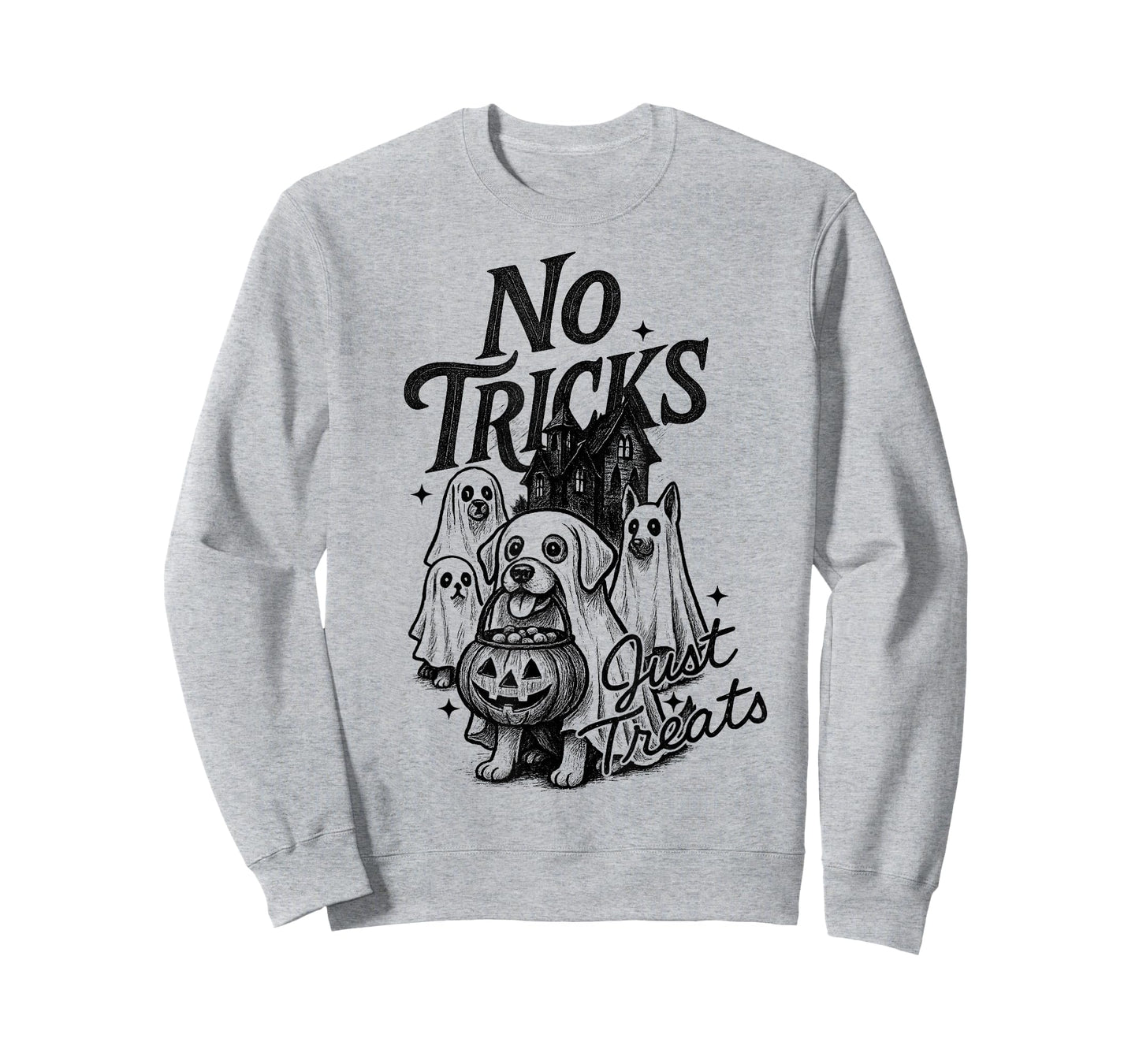 Happy Halloween No Tricks Just Treats Cute Ghost Dogs Spooky T-Shirt