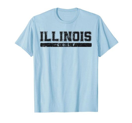 Illinois Golf Black Vintage Text T-Shirt