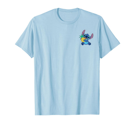 Disney Lilo & Stitch Cute Stitch With Pineapple Pocket Logo T-Shirt