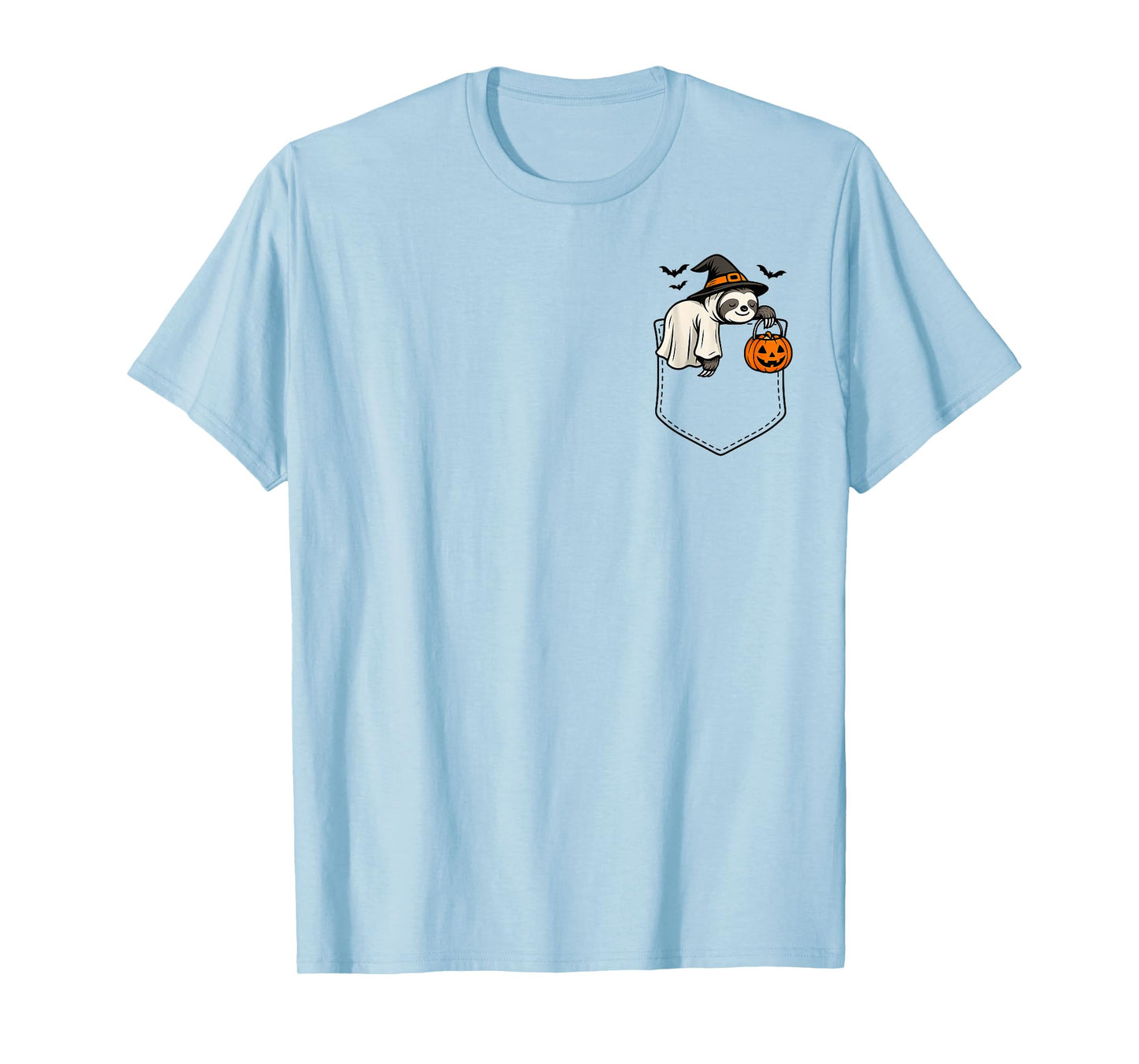Halloween Ghost Lazy Animal Sleeping in A Pocket Sloth Day T-Shirt