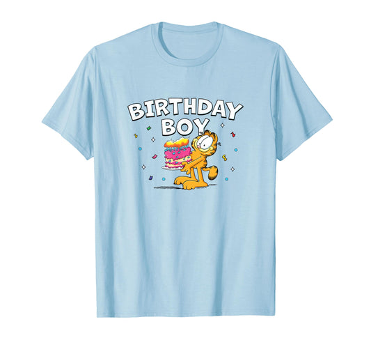Garfield Birthday Boy Cake & Confetti Celebration Logo T-Shirt