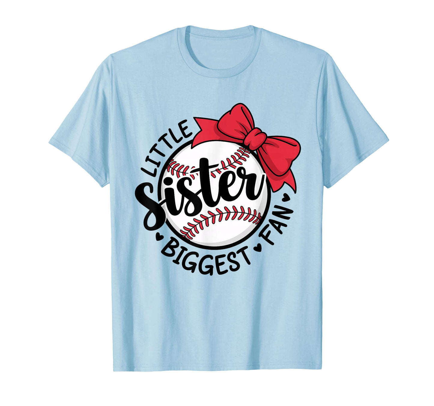 Baseball Little Sister Biggest Fan Bow Baseball Sister T-Shirt