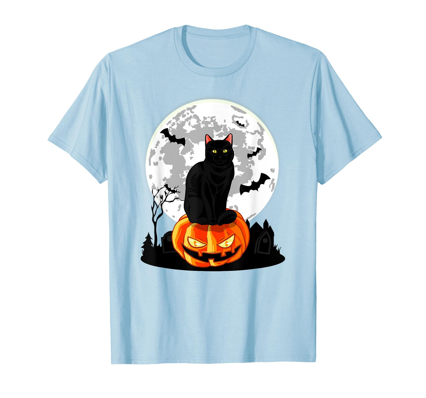 Black Cat On Pumpkin - Full Moon Halloween Costume T-Shirt