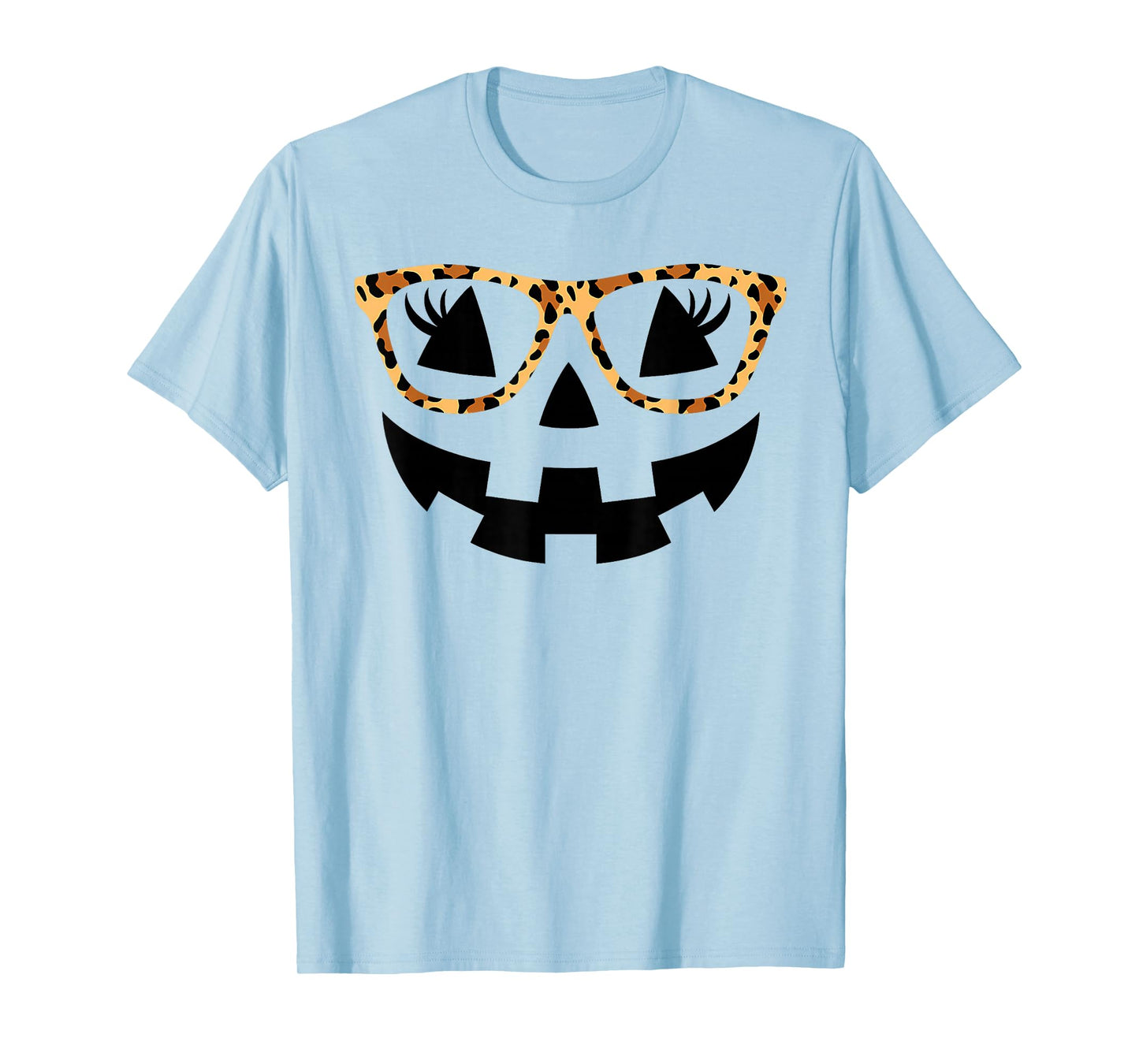 Jack O Lantern Pumpkin Face Hallowen Leopard Print Glasses T-Shirt