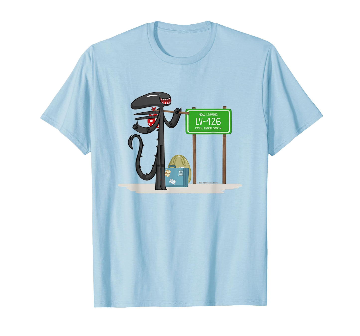 Aliens Cute Animated Xenomorph Leaving LV-426 Big Chest Logo T-Shirt