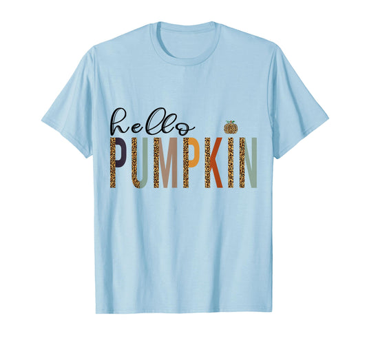 Leopard Pumpkin Hello Pumpkin Graphic Fall Halloween Costume T-Shirt