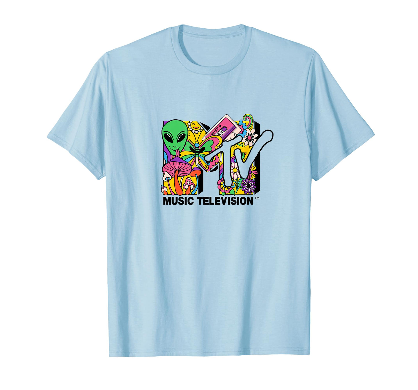 Mademark x MTV - The official MTV Logo with mushrooms aliens and flowers T-Shirt