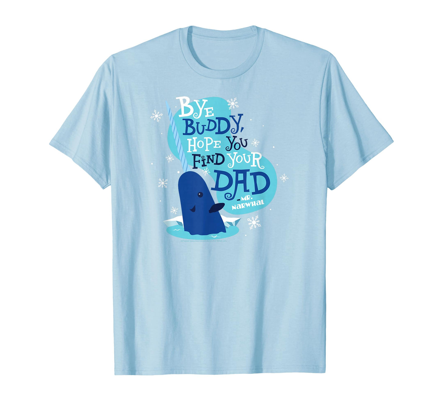 Elf Bye Buddy Narwhal Color Illustration Funny Christmas T-Shirt