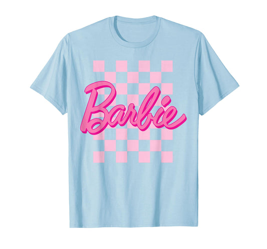 Barbie - Barbie Logo Checkered Background Short Sleeve T-Shirt For Women, Small