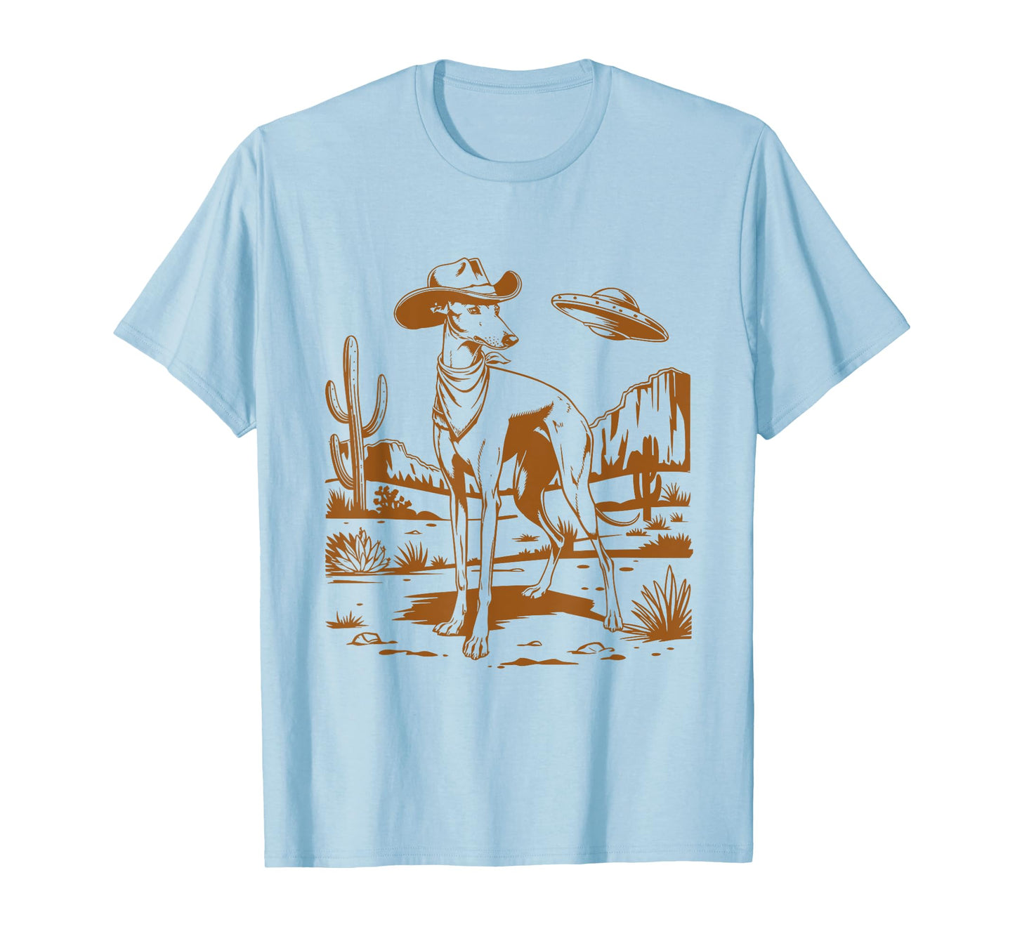 UFO Greyhound Western Alien Vintage 90s Whippet Cowboy Dog T-Shirt