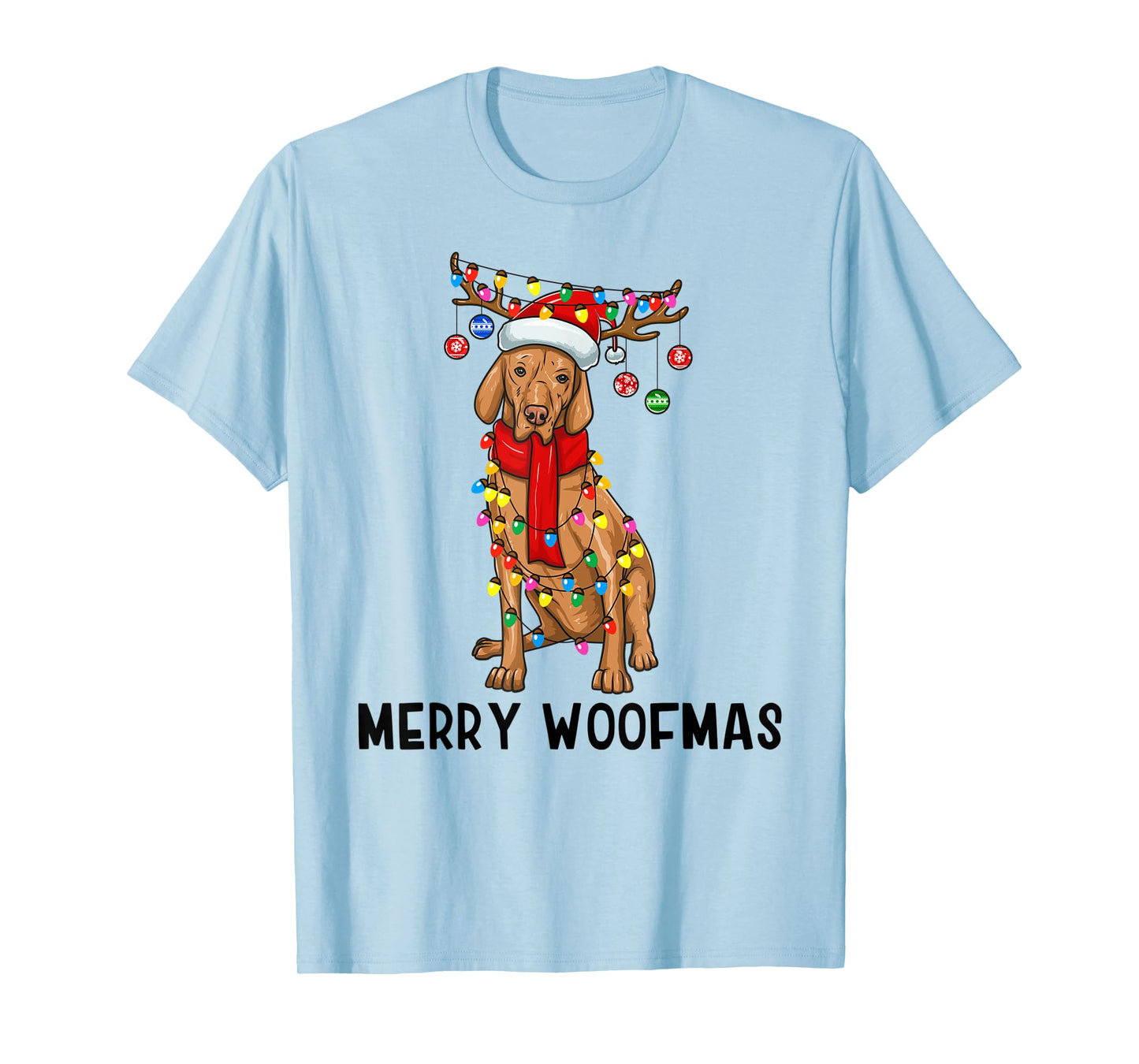 Christmas Vizsla Dog Holiday Lights Merry Woofmas T-Shirt