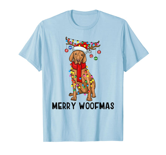Christmas Vizsla Dog Holiday Lights Merry Woofmas T-Shirt