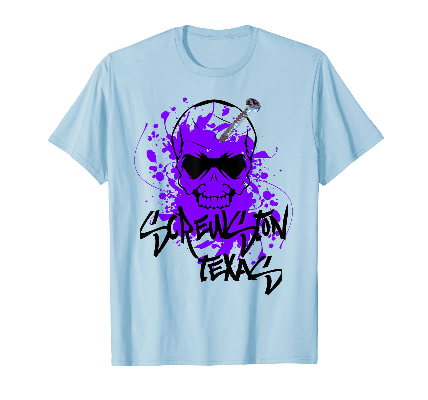 Screwston Texas | Screwhead Skeleton Skull with Purple Paint T-Shirt