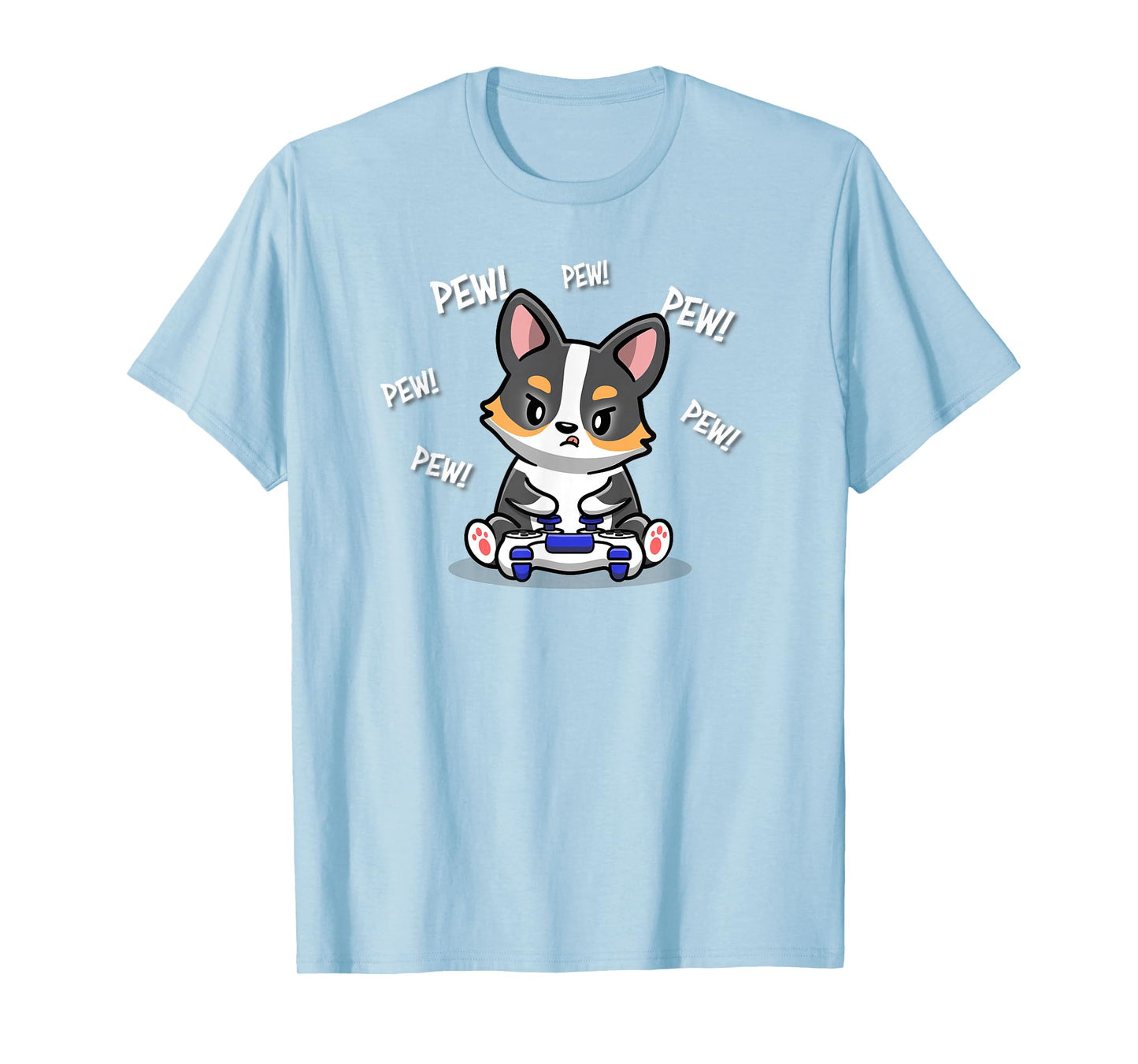 Funny Kawaii Kids Video Gamer Black Tricolor Corgi Lover T-Shirt