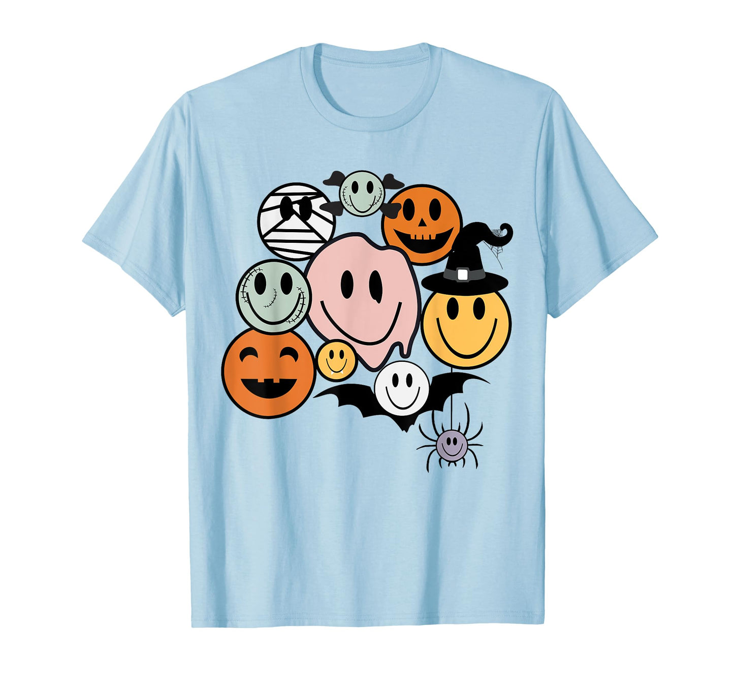 Funny Retro Halloween Smile Face Spooky Men Women Boy Girl T-Shirt