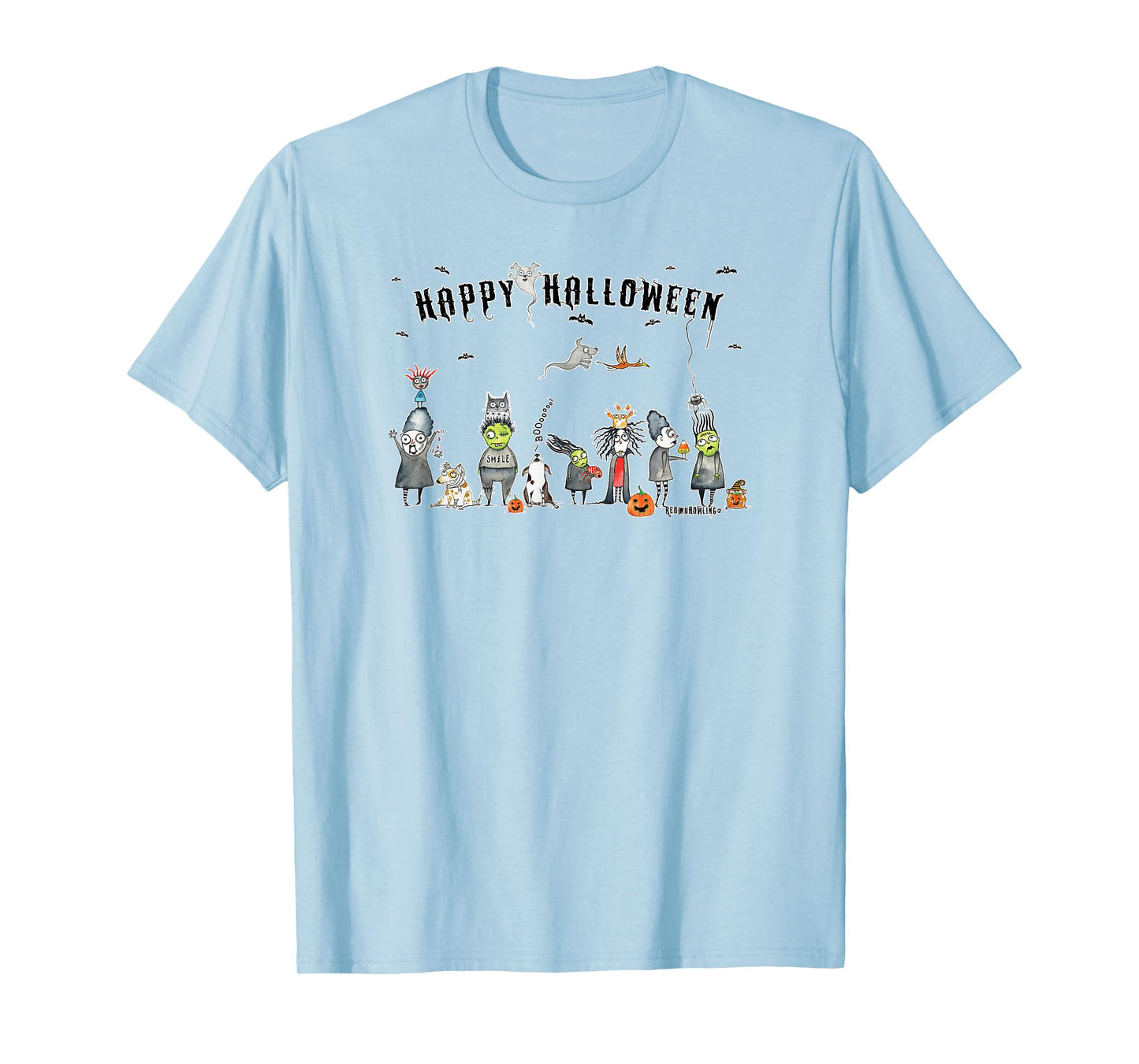 Red and Howling Spooky Friends Halloween Ghosts and Ghouls T-Shirt