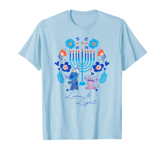 Disney Lilo & Stitch Hanukkah Love & Light Holiday Folk Art T-Shirt