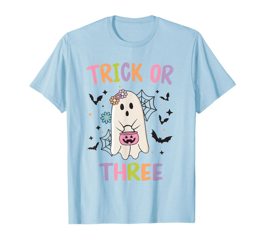 Trick or Three Cute Ghost Groovy 3rd Birthday Girls Kids T-Shirt