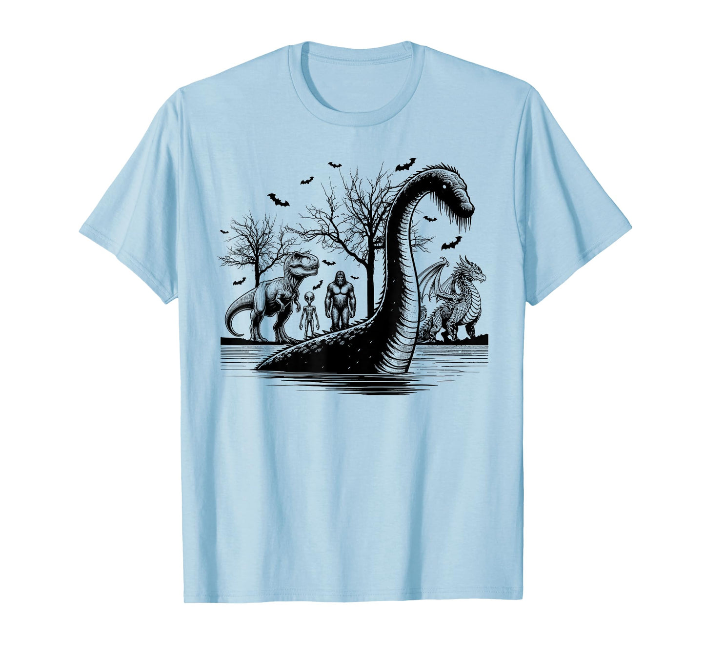 Halloween party bigfoot alien meet loch Ness dragon spooky T-Shirt