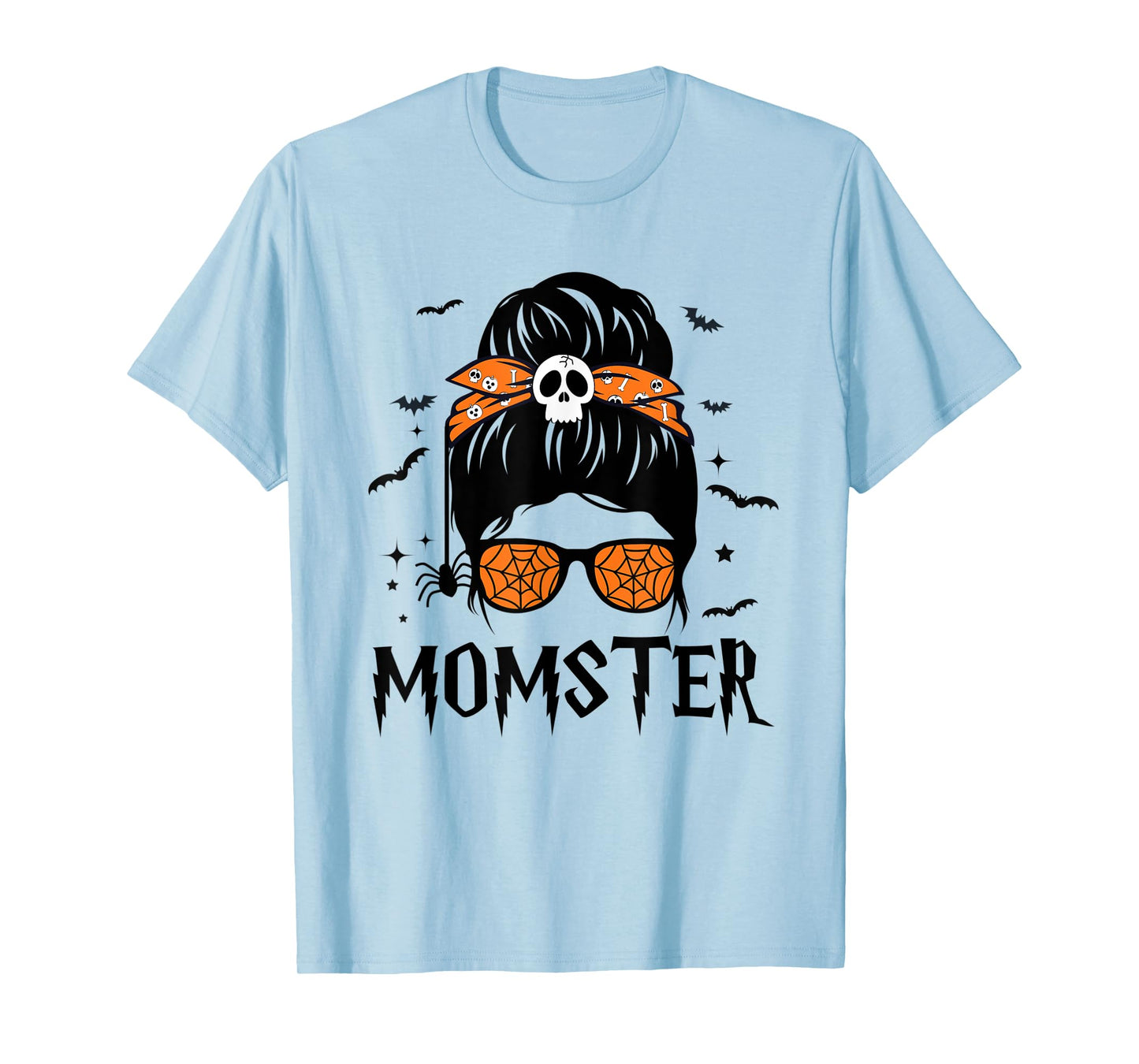 Momster Halloween Costume Skull Mom Messy Hair Bun Monster T-Shirt
