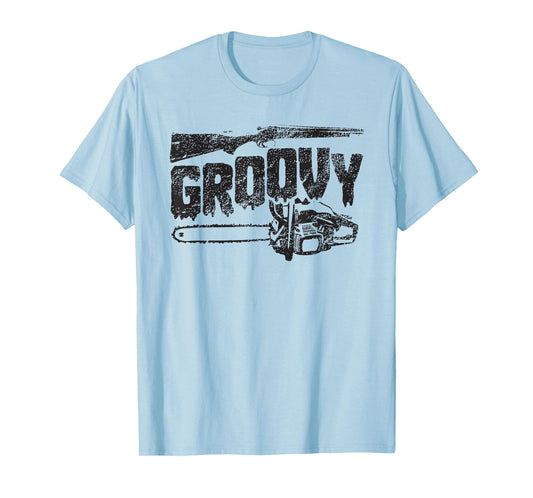 Groovy chainsaw evil horror halloween zombie darkness ash T-Shirt