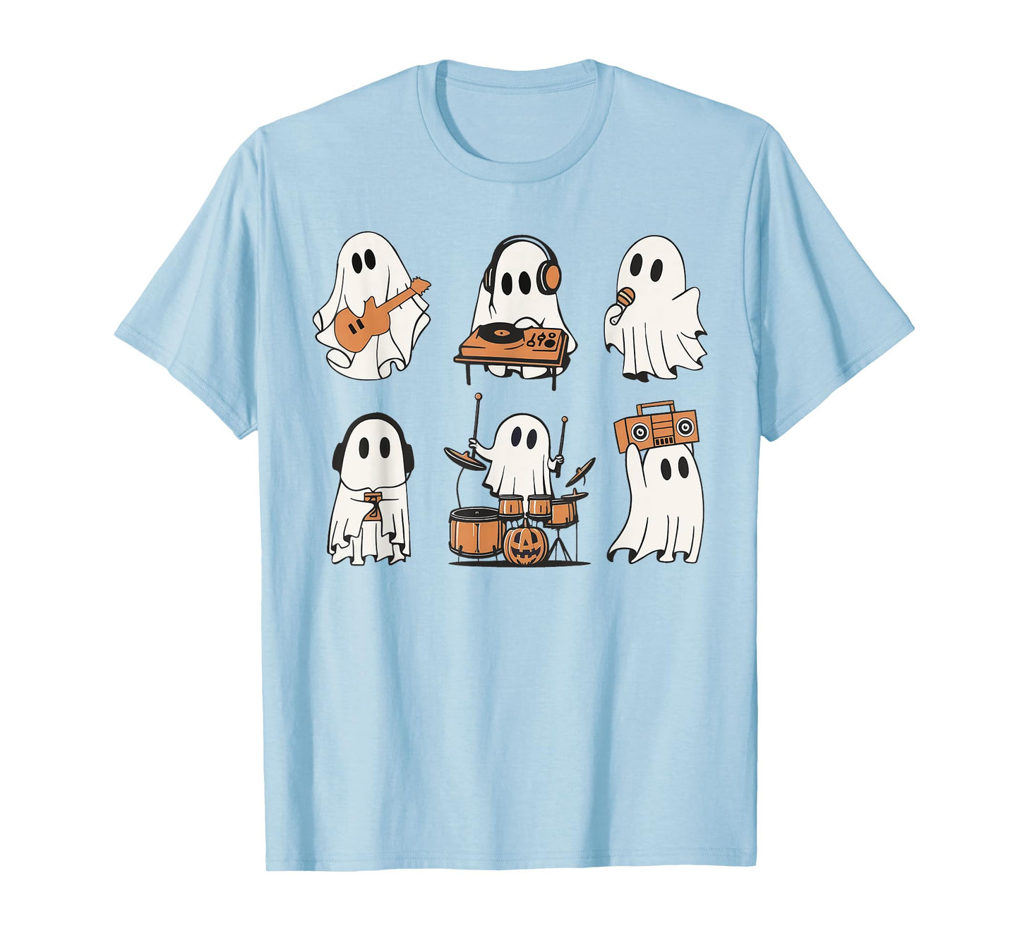 Ghost Love Music Ghost Playing Guitar Drum Halloween Costume T-Shirt
