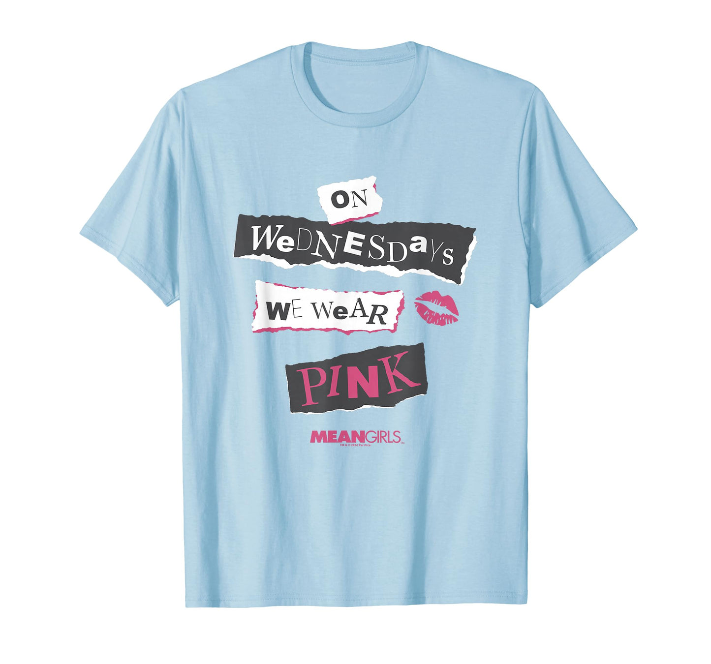 Mean Girls On Wednesdays We Wear Pink Big Chest Text Logo T-Shirt