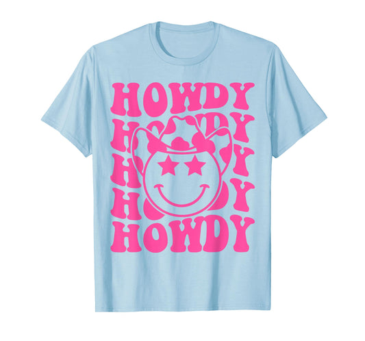 Pink Howdy Smile Face Rodeo Western Country Southern Cowgirl T-Shirt