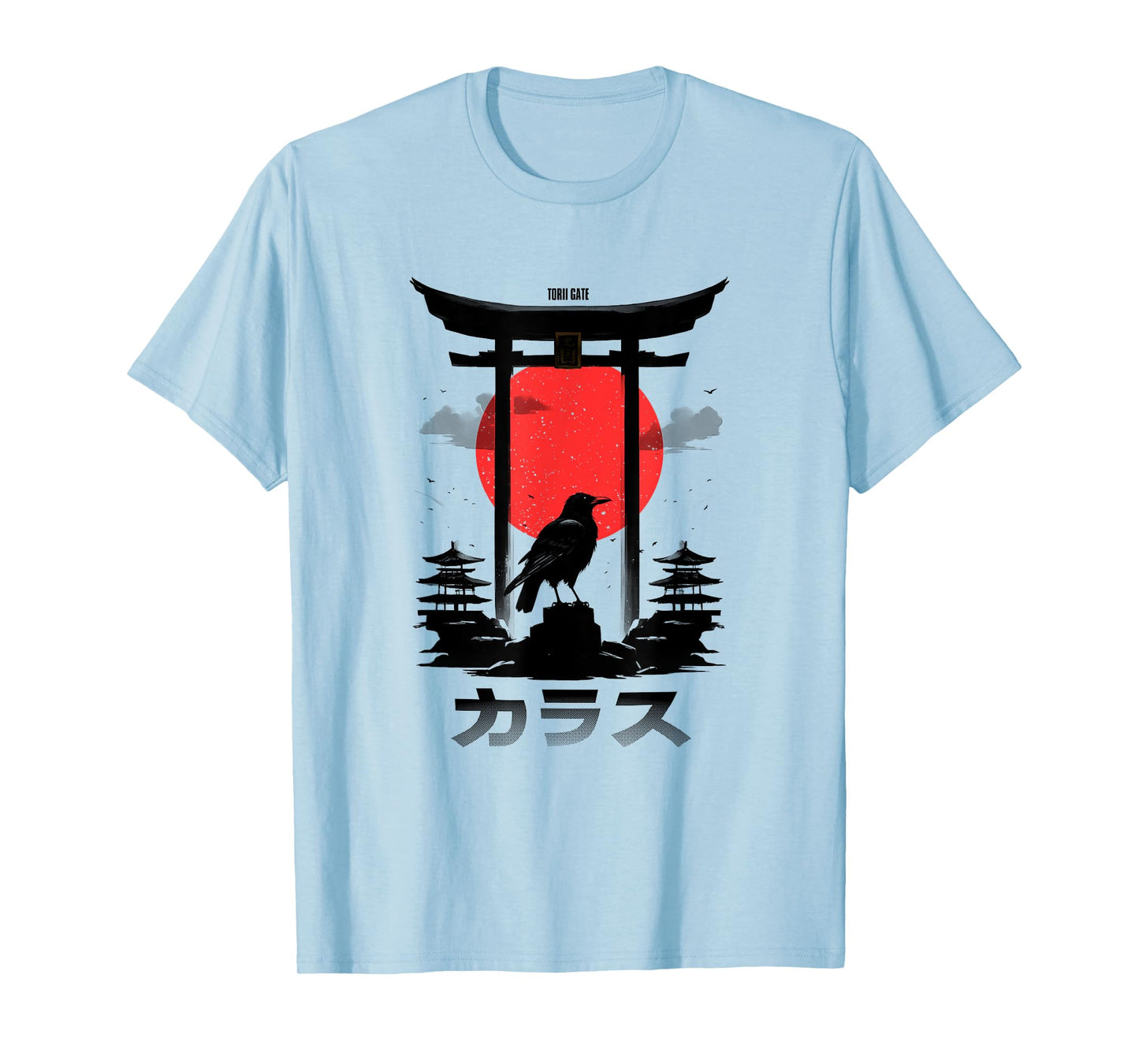 Japanese Aesthetic Red Rising Sun Raven Torii Gate Shinto T-Shirt