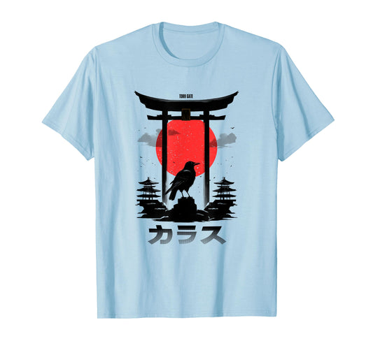 Japanese Aesthetic Red Rising Sun Raven Torii Gate Shinto T-Shirt