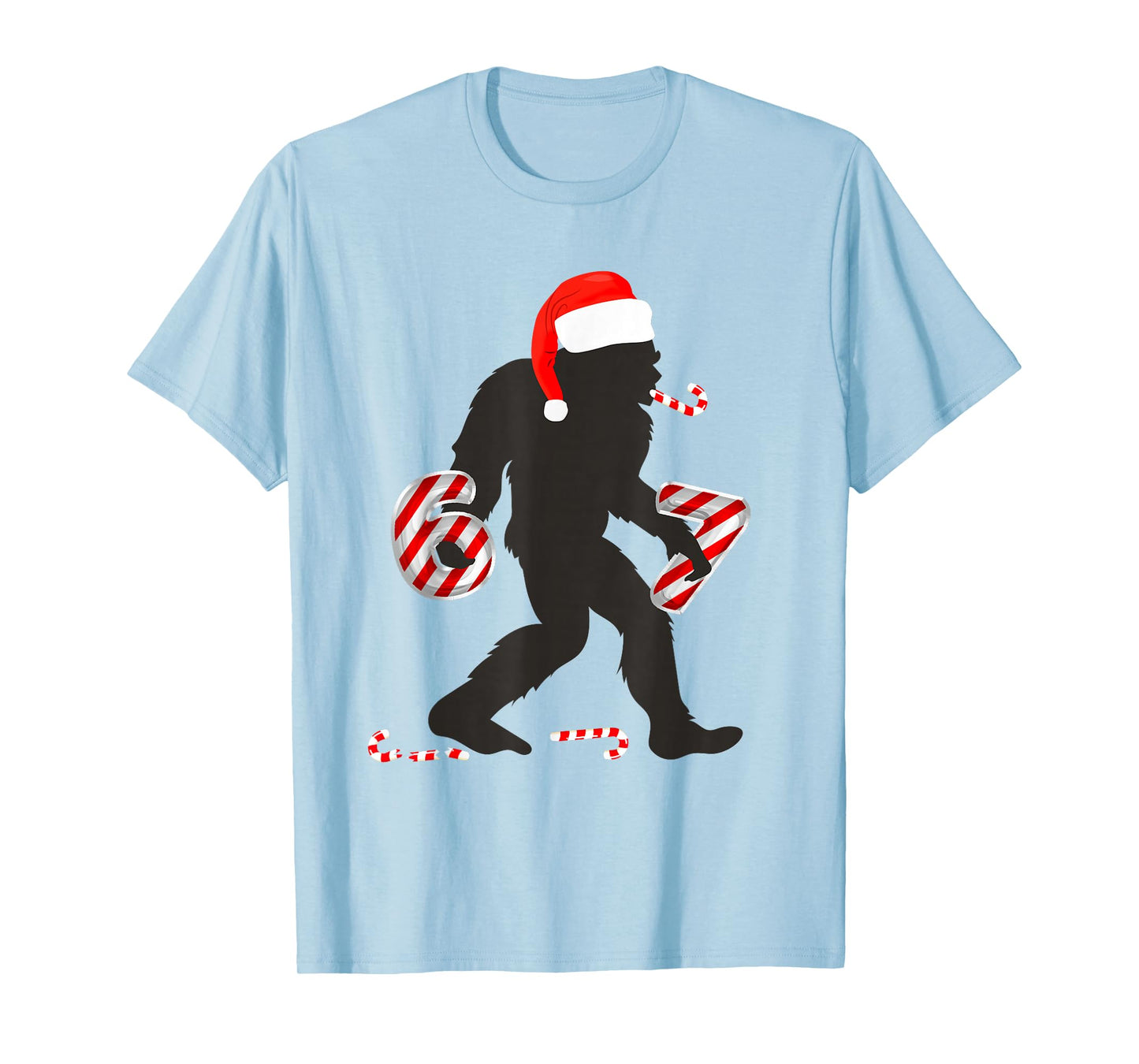 Funny 67 Meme with Bigfoot and Candy Canes Christmas 6 7 T-Shirt