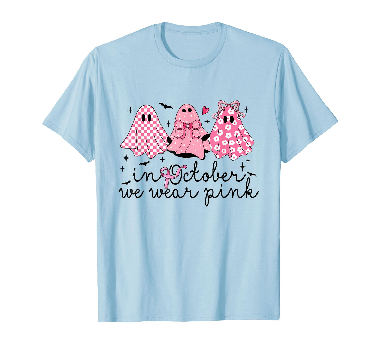 Breast Cancer Support Squad in October We Wear Pink Ghosts T-Shirt