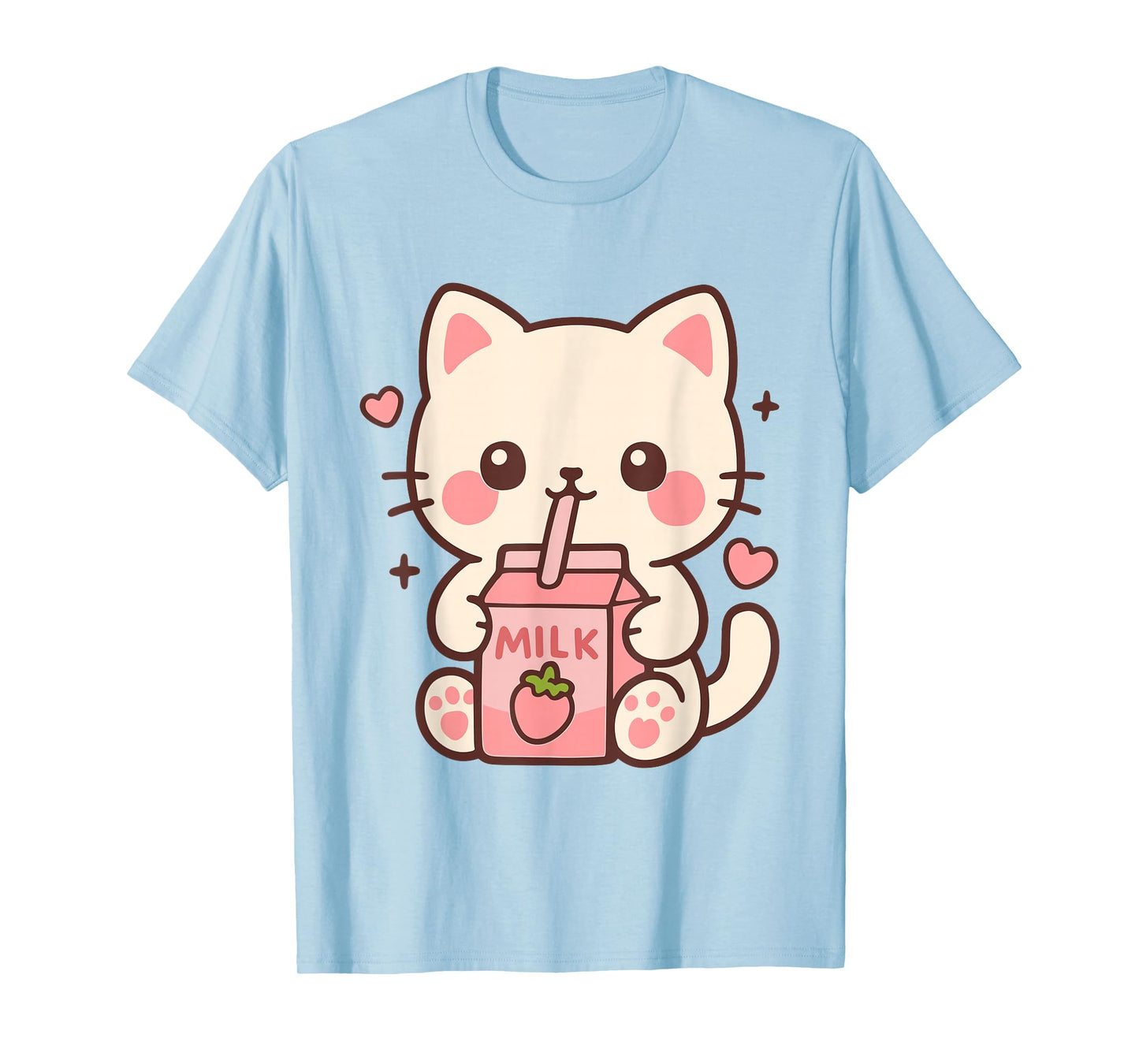 Kawaii Cat Strawberry Milk Japanese Cute Anime Girls Teens T-Shirt